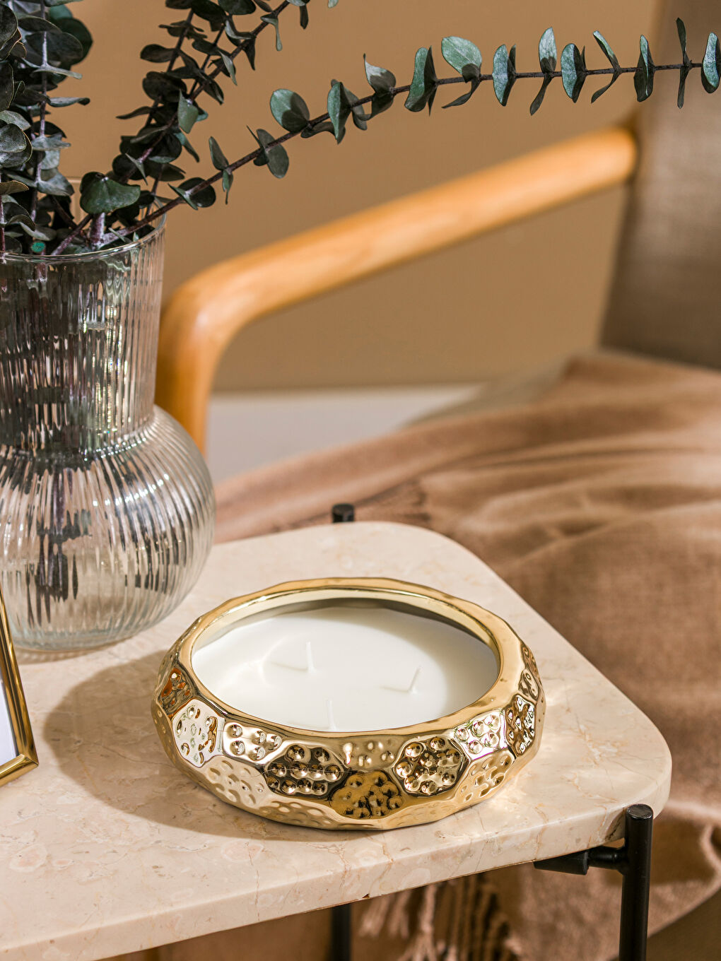 Sarı Metal Mumluk 15 cm-1