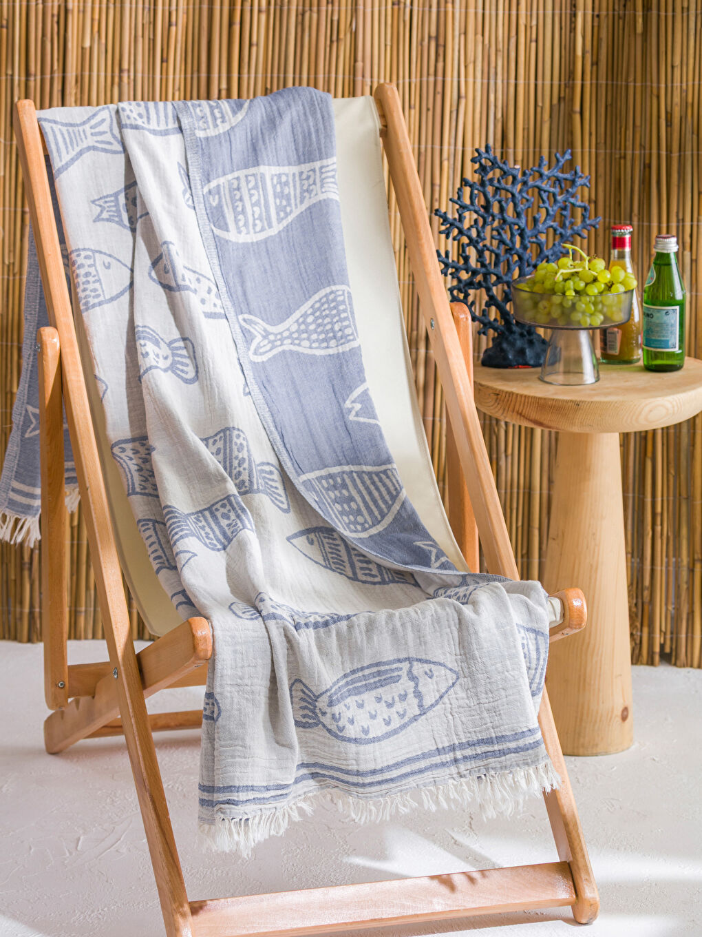 İndigo Balık Baskılı Plaj Havlusu 90x165 cm