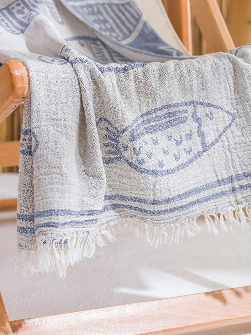İndigo Balık Baskılı Plaj Havlusu 90x165 cm-2