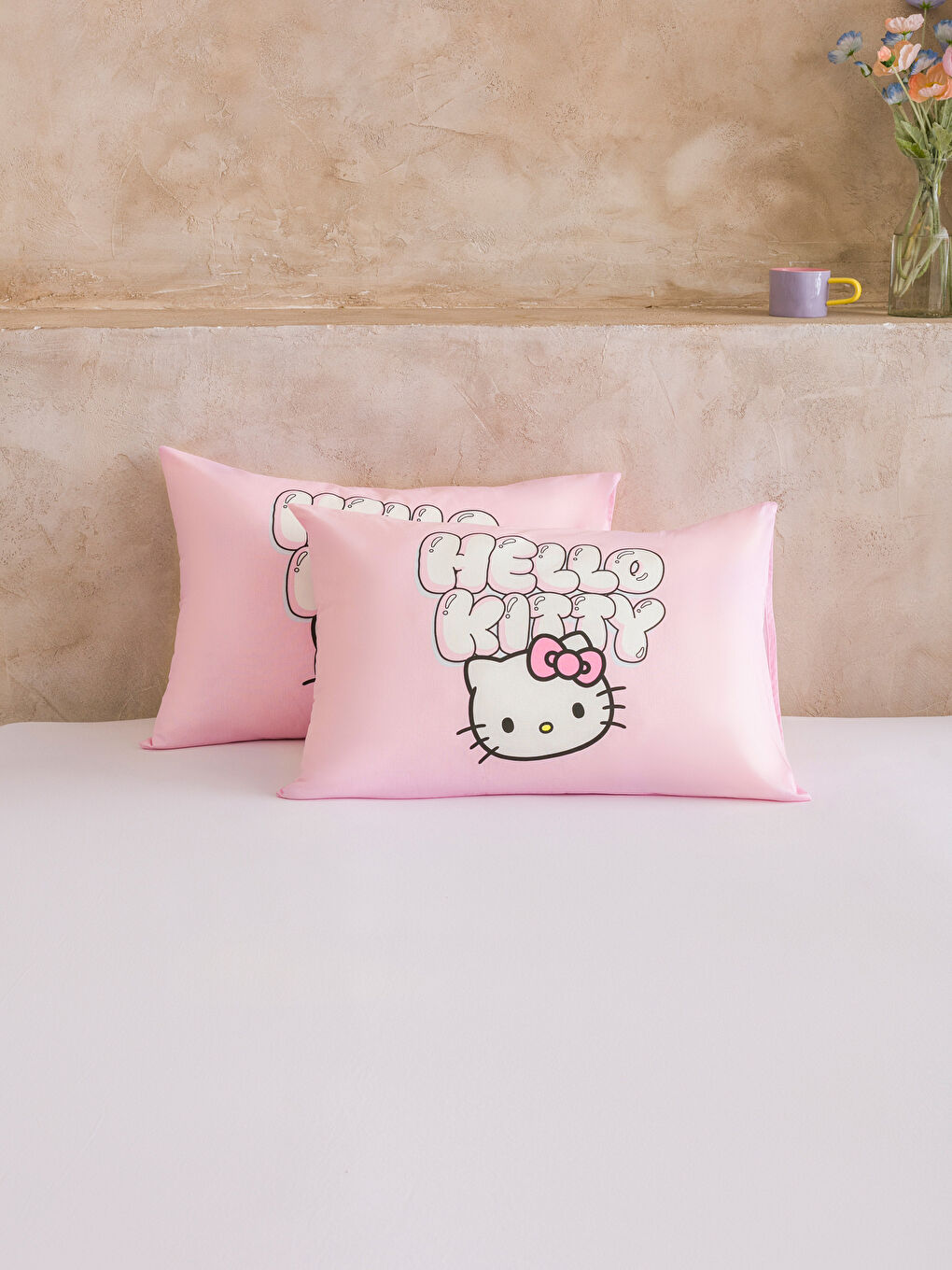 Pembe Hello Kitty Baskılı Yastık Kılıfı 2'li 50x70 cm-1