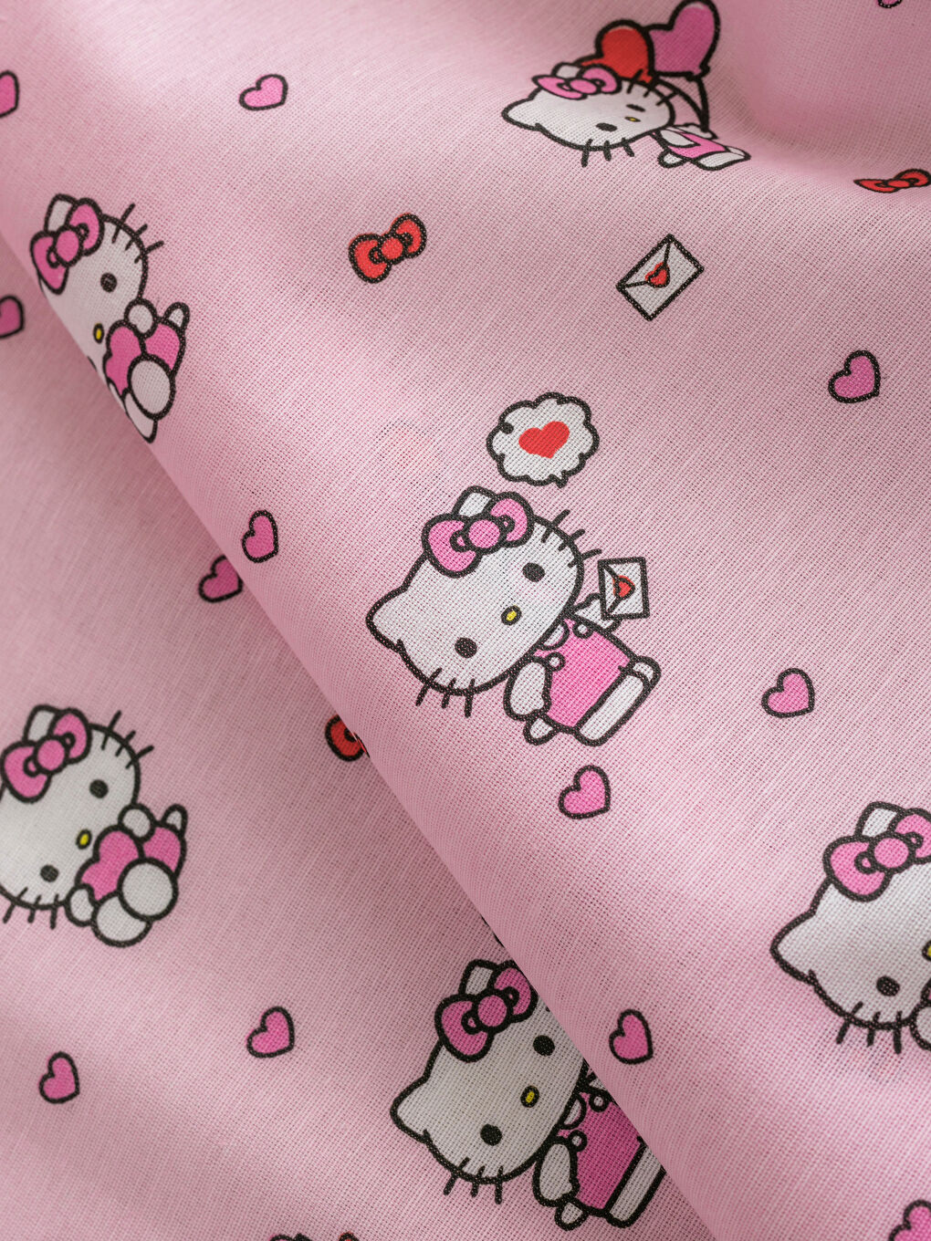 Pembe Hello Kitty Baskılı Tek Kişilik Lastikli Çarşaf-2