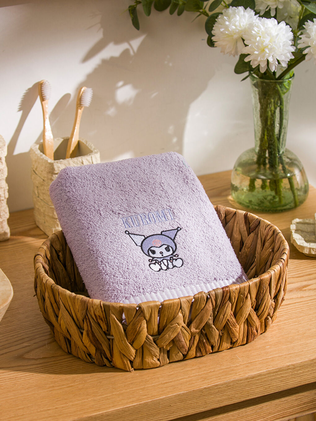 Mor Kuromi Nakışlı Pamuklu Yüz Havlusu 50x80 cm-1