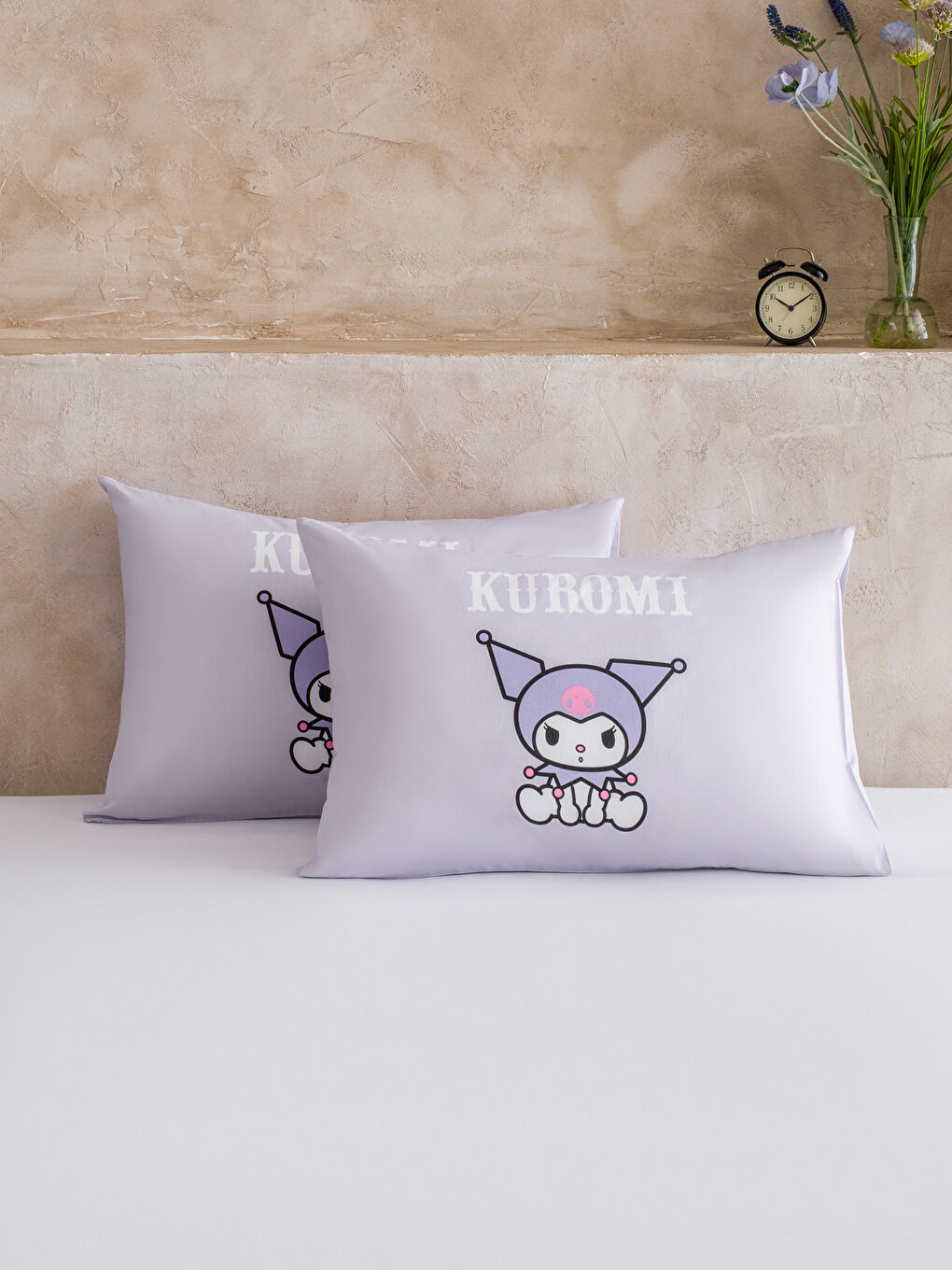 Mor Hello Kitty Baskılı Yastık Kılıfı 2'li 50x70 Cm	-1