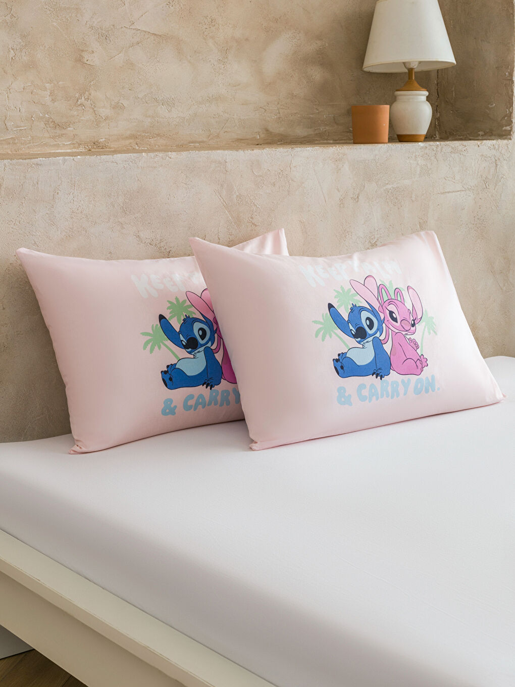 Pembe Lilo ve Stitch Baskılı Yastık Kılıfı 2'li 50x70 cm