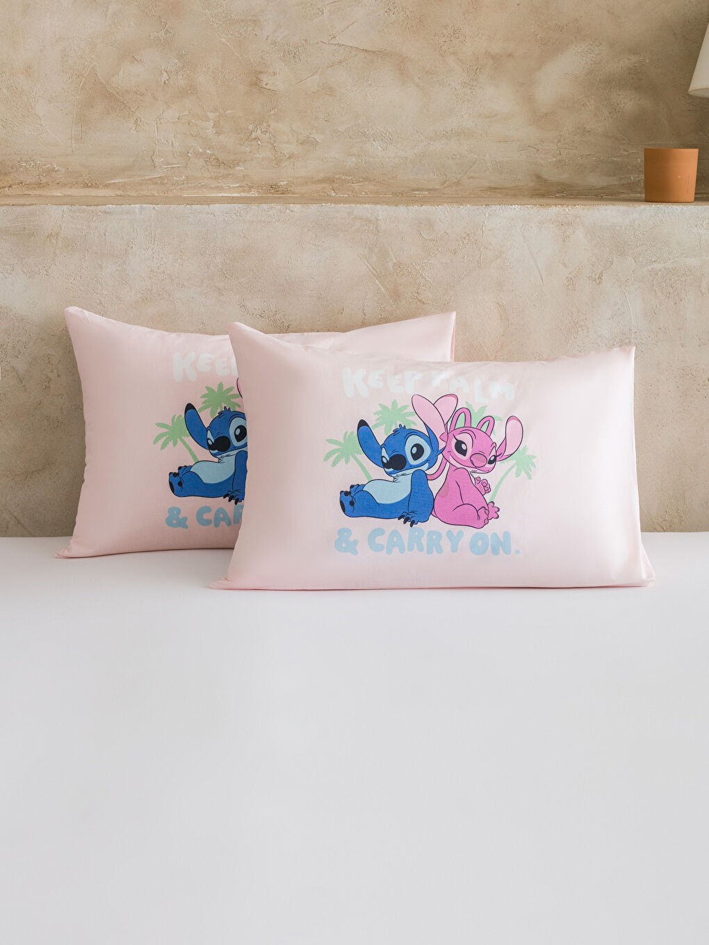 Pembe Lilo ve Stitch Baskılı Yastık Kılıfı 2'li 50x70 cm-1