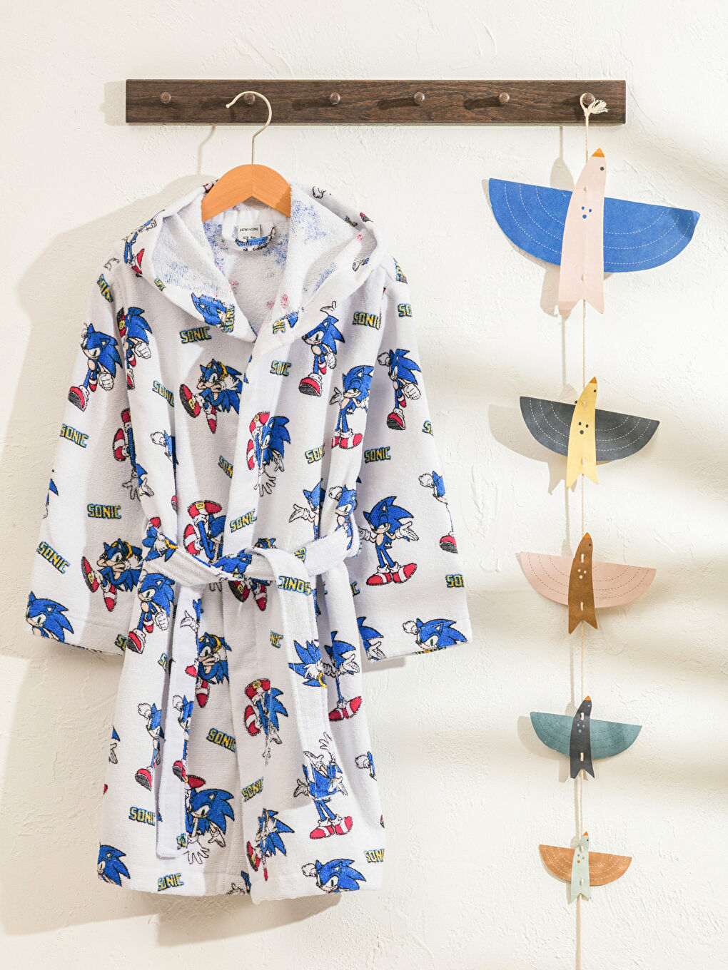 Beyaz Sonic Baskılı Kız Çocuk Bornoz