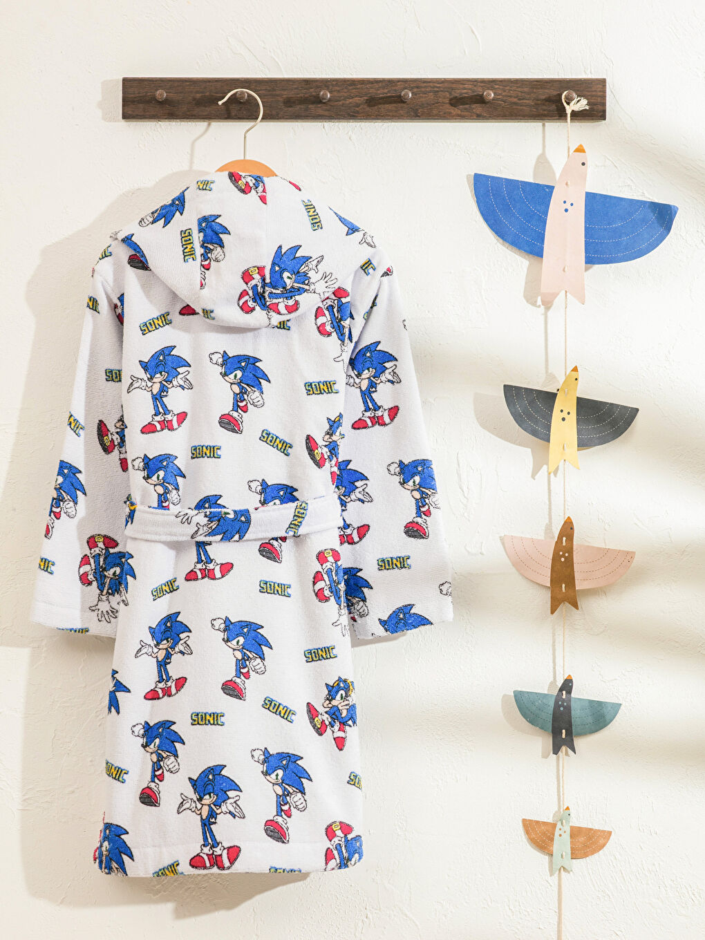 Beyaz Sonic Baskılı Kız Çocuk Bornoz-1