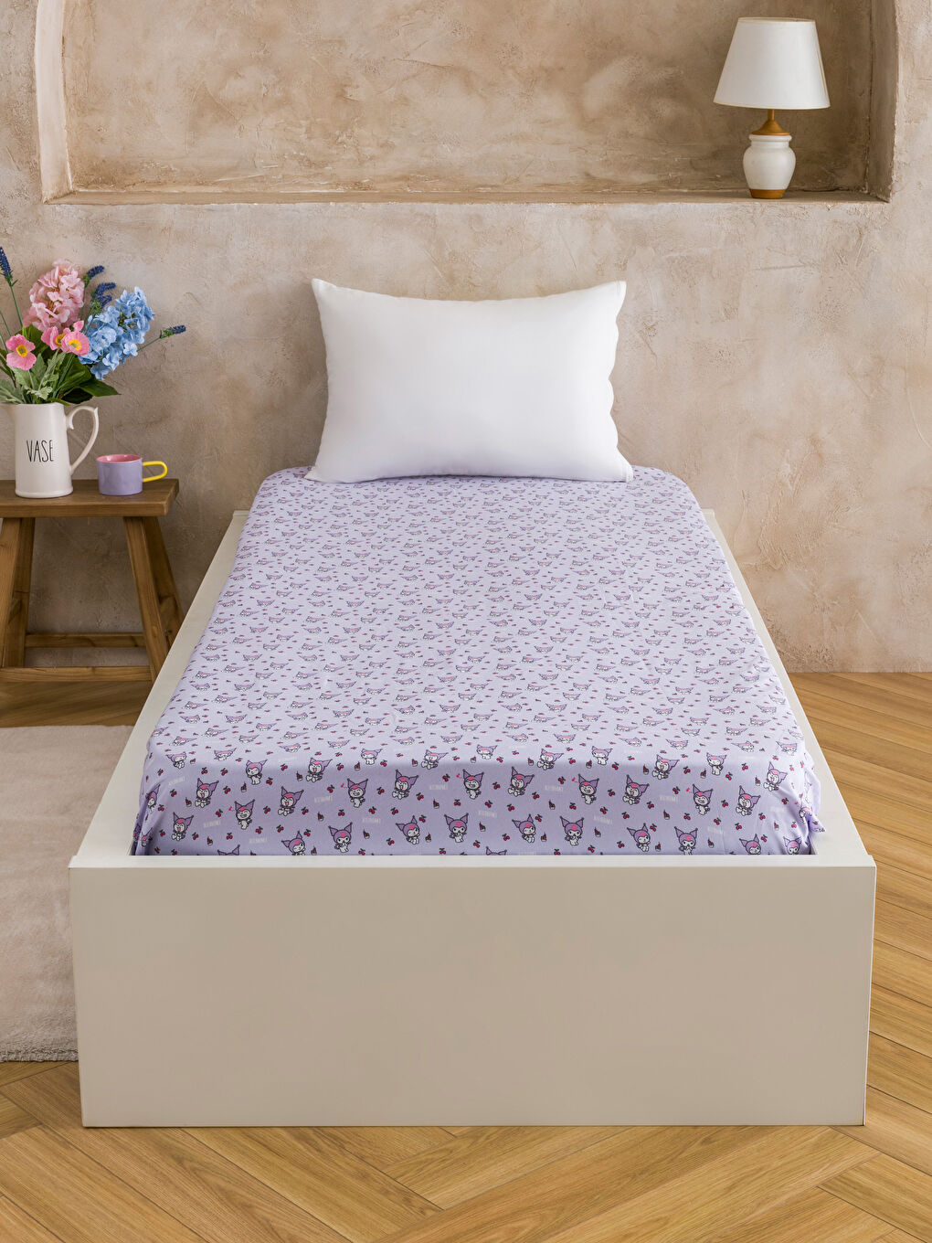 Mor Kuromi Baskılı Tek Kişilik Lastikli Çarşaf