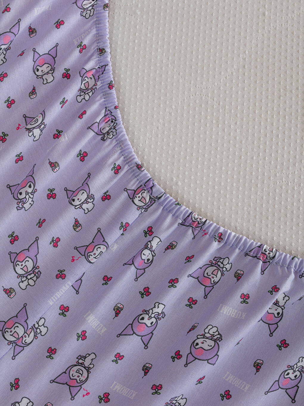 Mor Kuromi Baskılı Tek Kişilik Lastikli Çarşaf-3