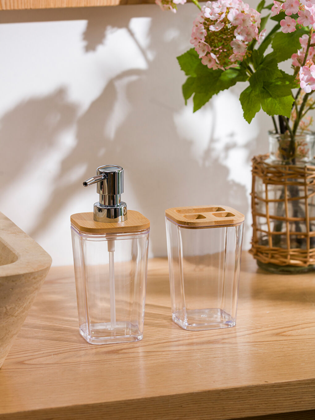 Karışık Ahşap Kapaklı Banyo Seti 2'li-1