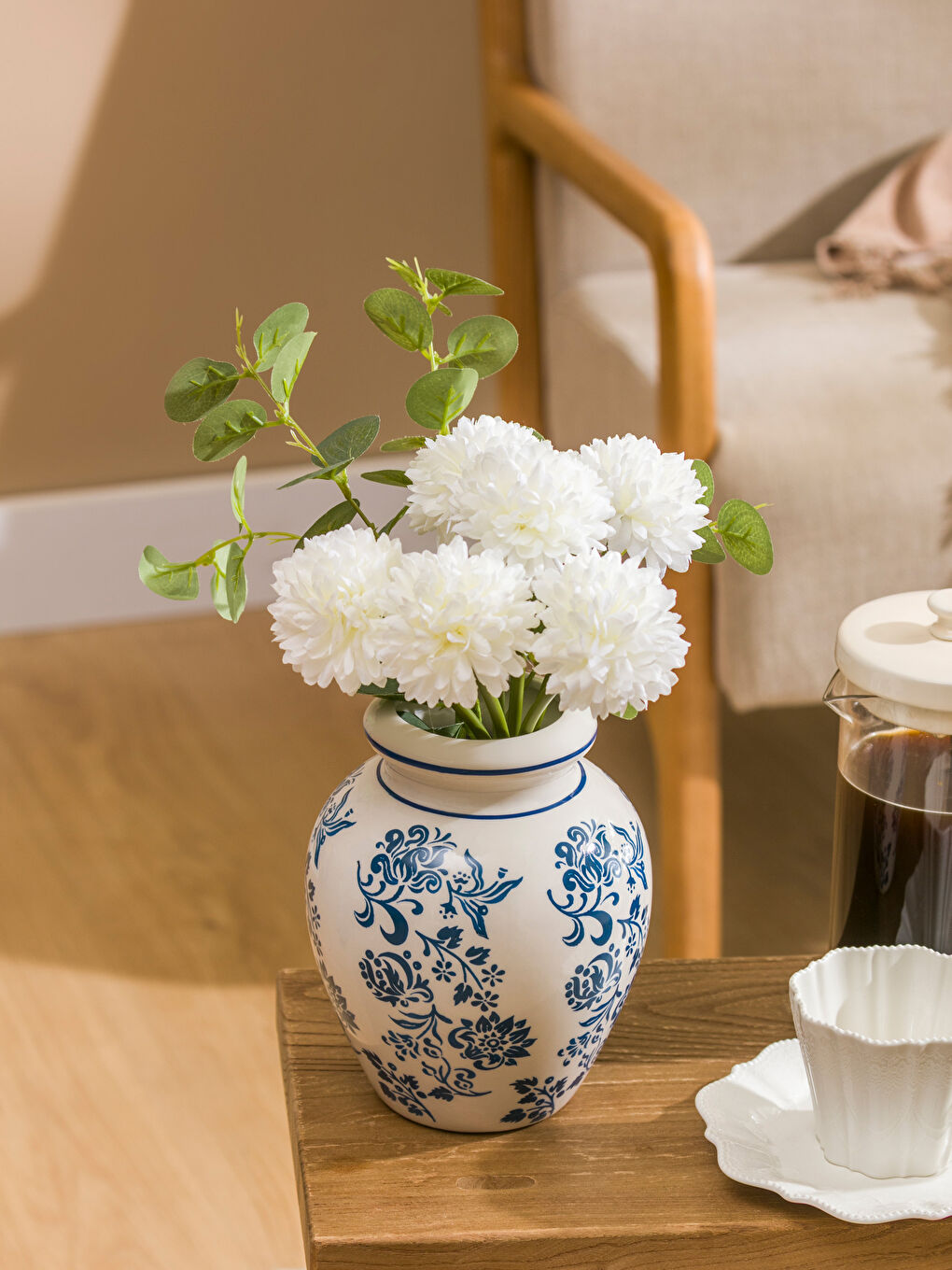 Mavi Desenli Seramik Vazo 18 cm