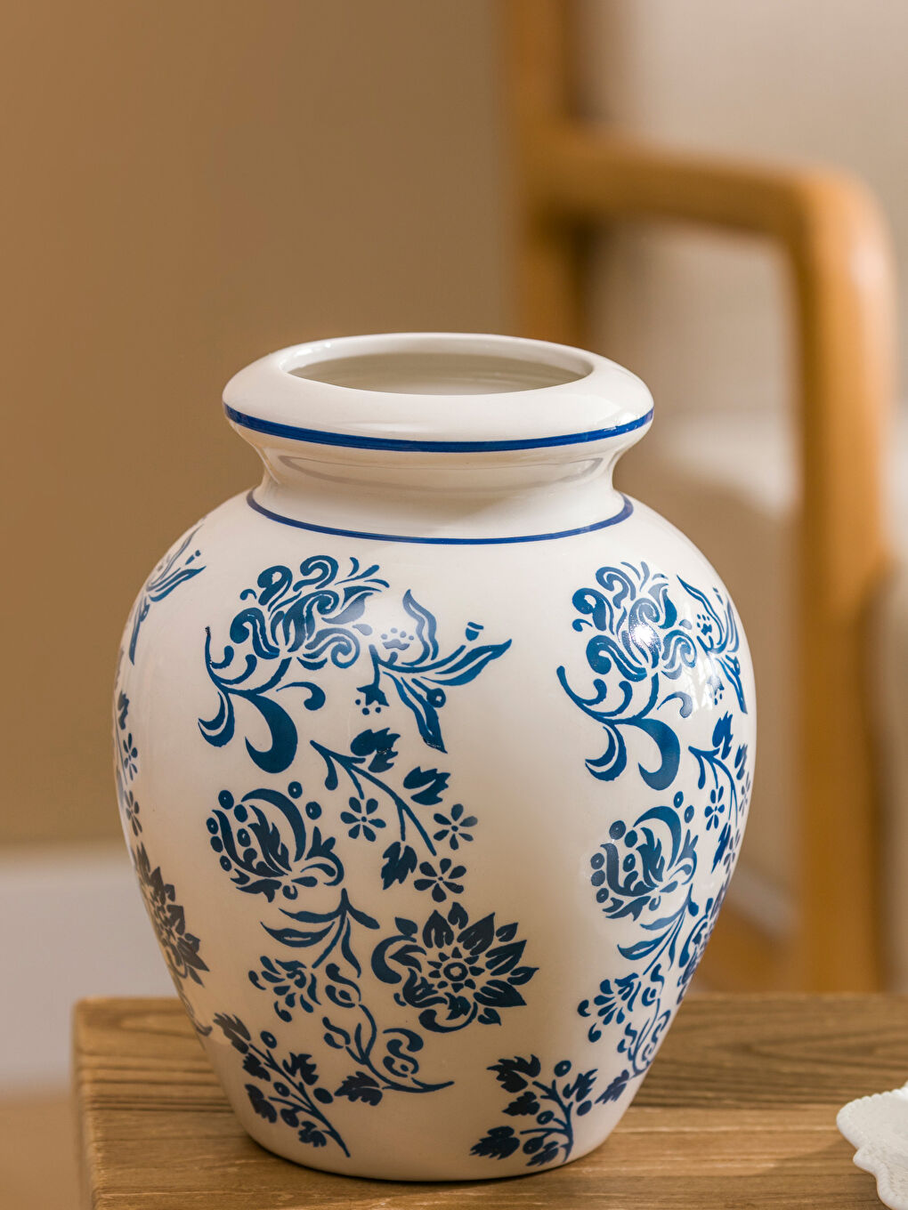 Mavi Desenli Seramik Vazo 18 cm-1