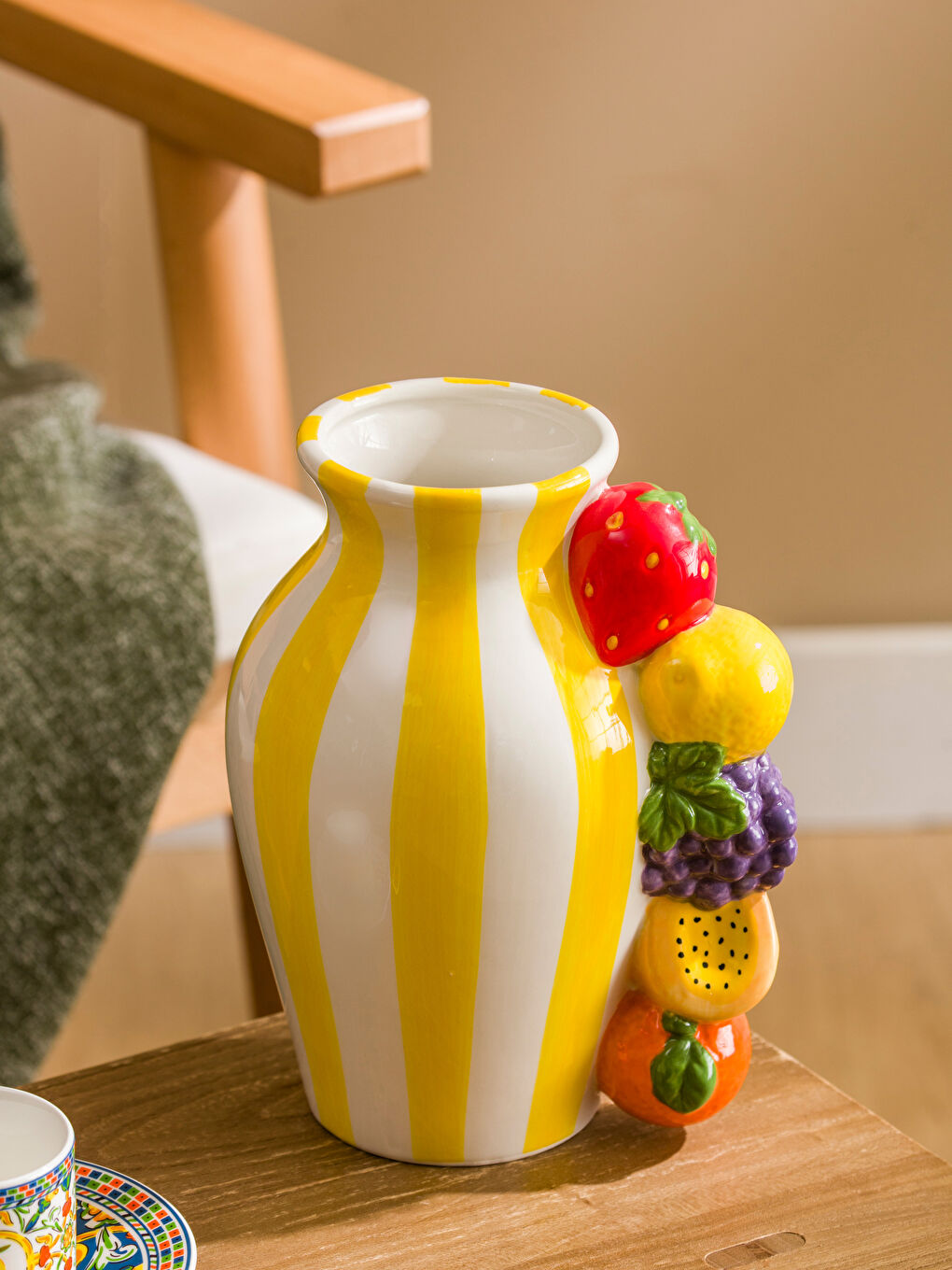 Karışık Meyve Desenli Seramik Vazo 21 cm-1