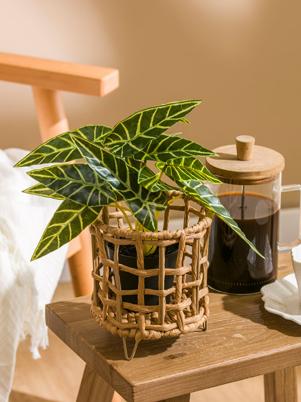 Karışık Dekoratif Hasır Sepet 16 cm