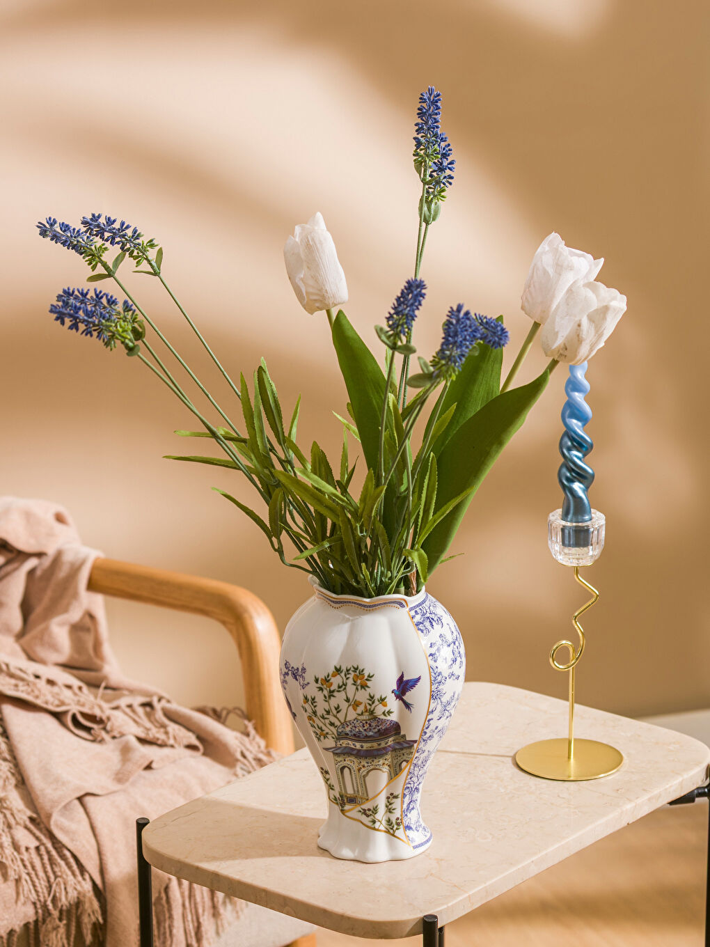 Karışık Kuş Baskılı Seramik Vazo 20 cm