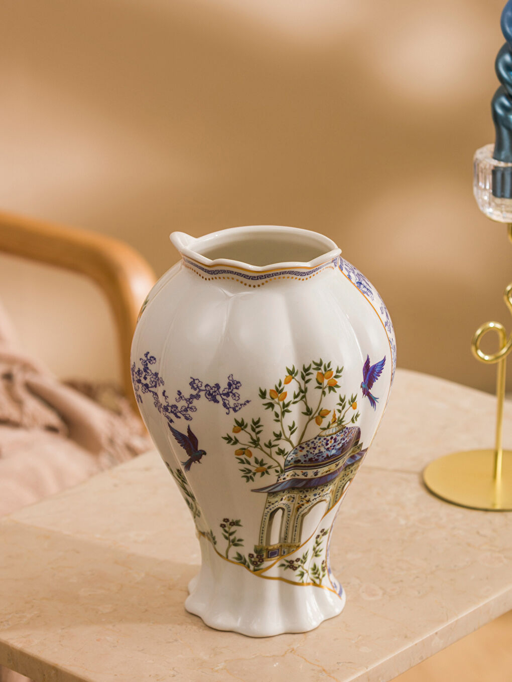 Karışık Kuş Baskılı Seramik Vazo 20 cm-1