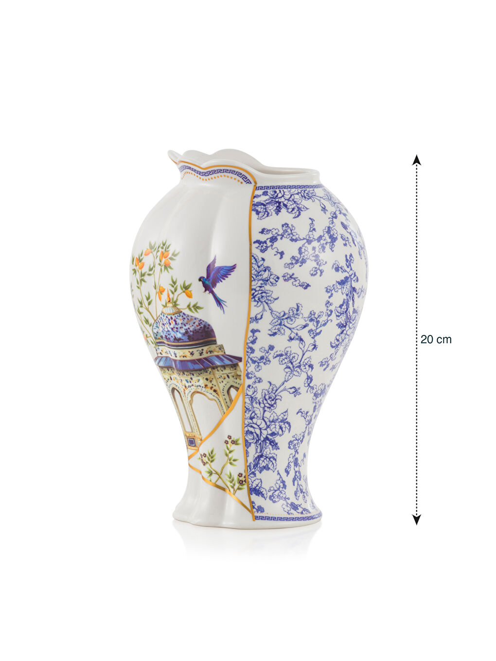 Karışık Kuş Baskılı Seramik Vazo 20 cm-3