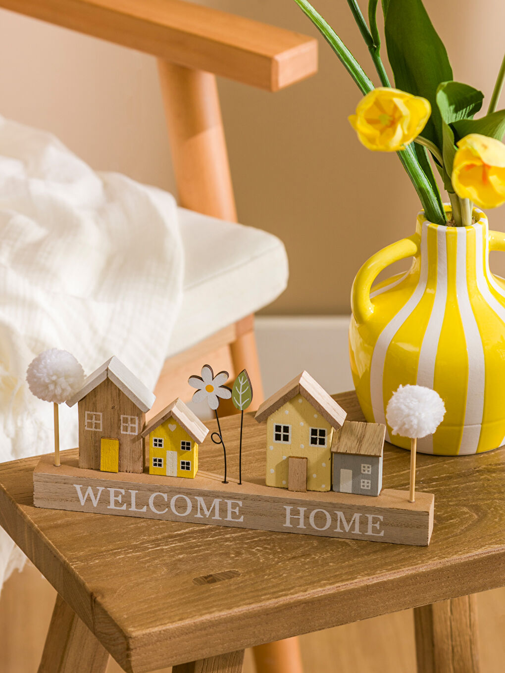 Karışık Ev Figürlü Dekoratif Ahşap Süs 26 cm