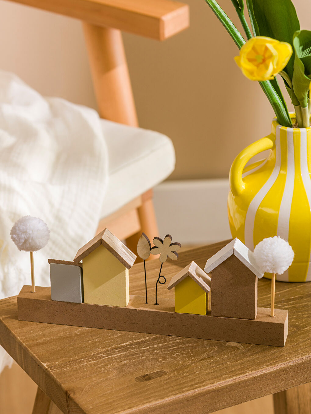 Karışık Ev Figürlü Dekoratif Ahşap Süs 26 cm-1