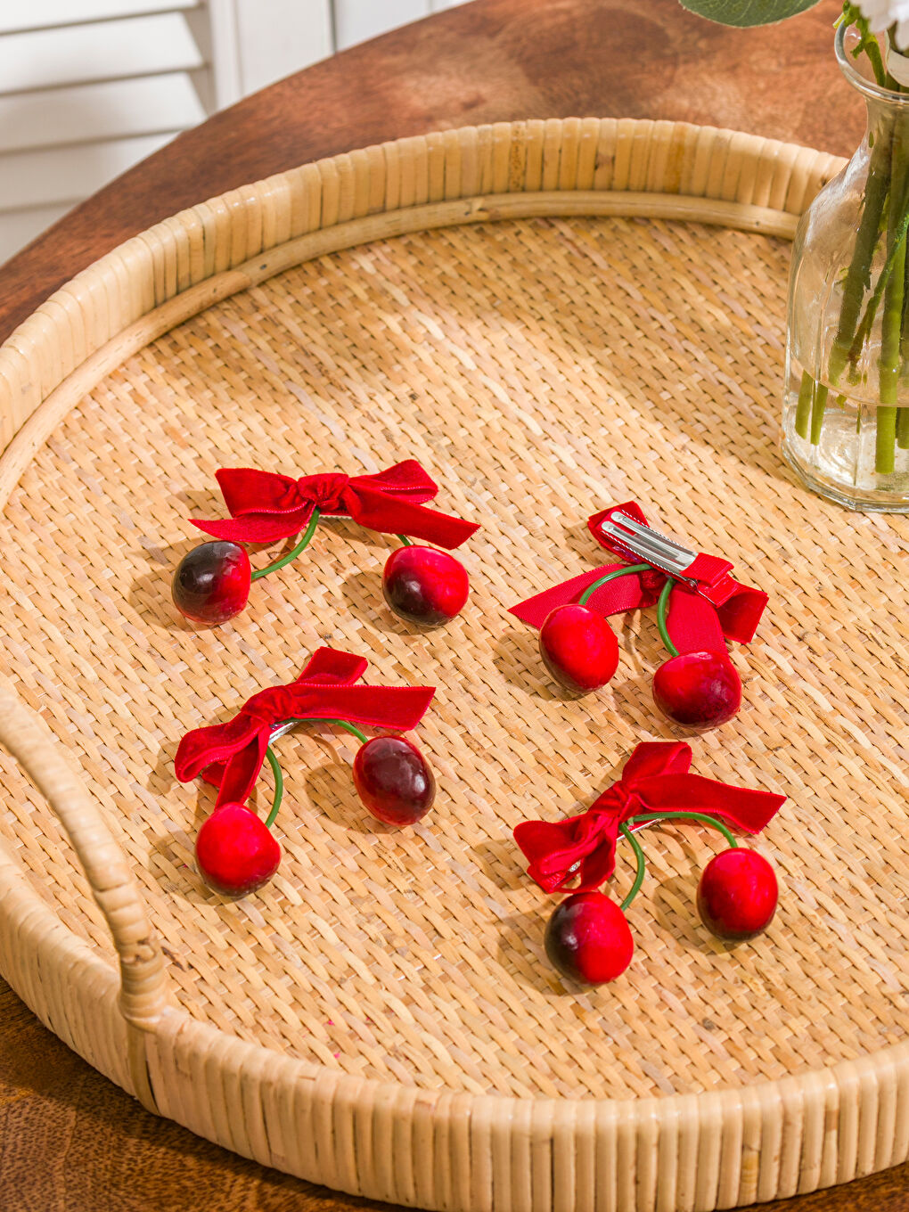 Karışık Kiraz Figürlü Kadın Saç Tokası 4'lü