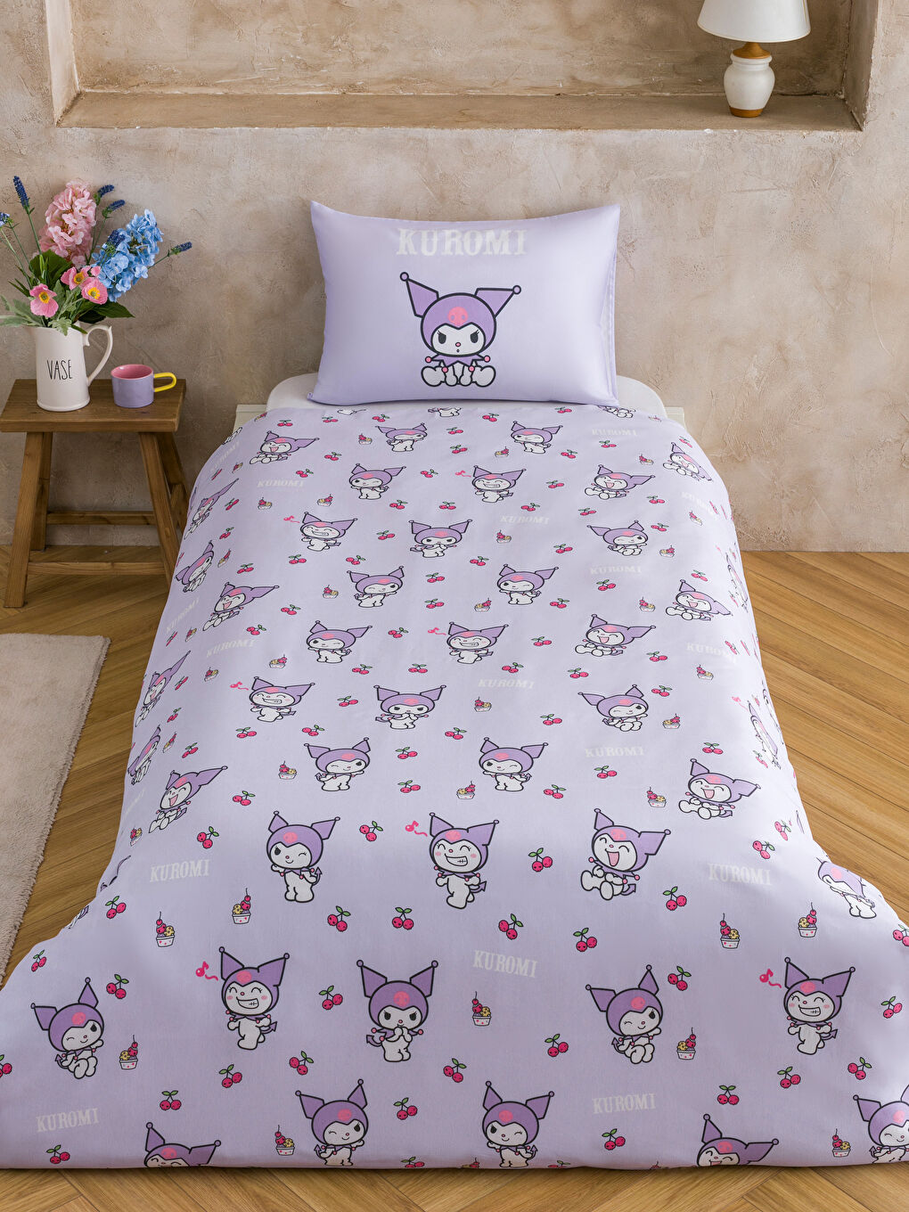 Пурпурно Единичен шаршаф за завивка комплект-1