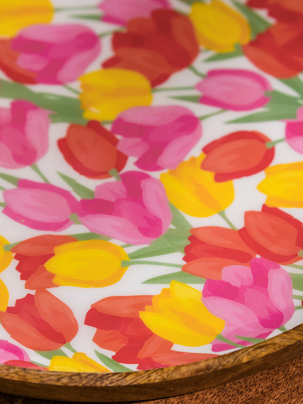 Karışık Çiçek Baskılı Ahşap Tepsi 30 cm-2