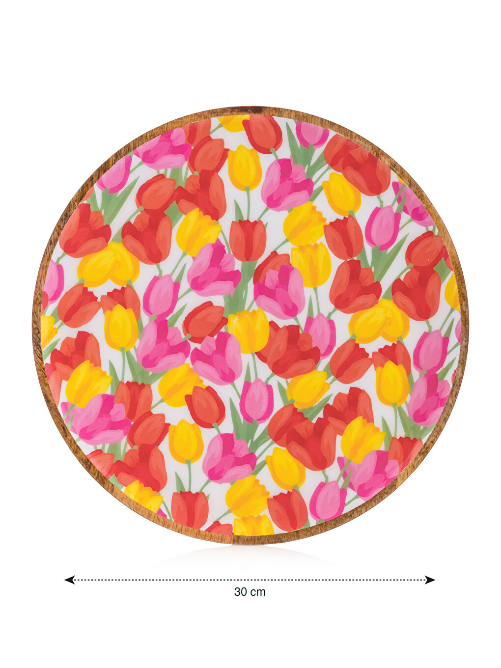 Karışık Çiçek Baskılı Ahşap Tepsi 30 cm-3