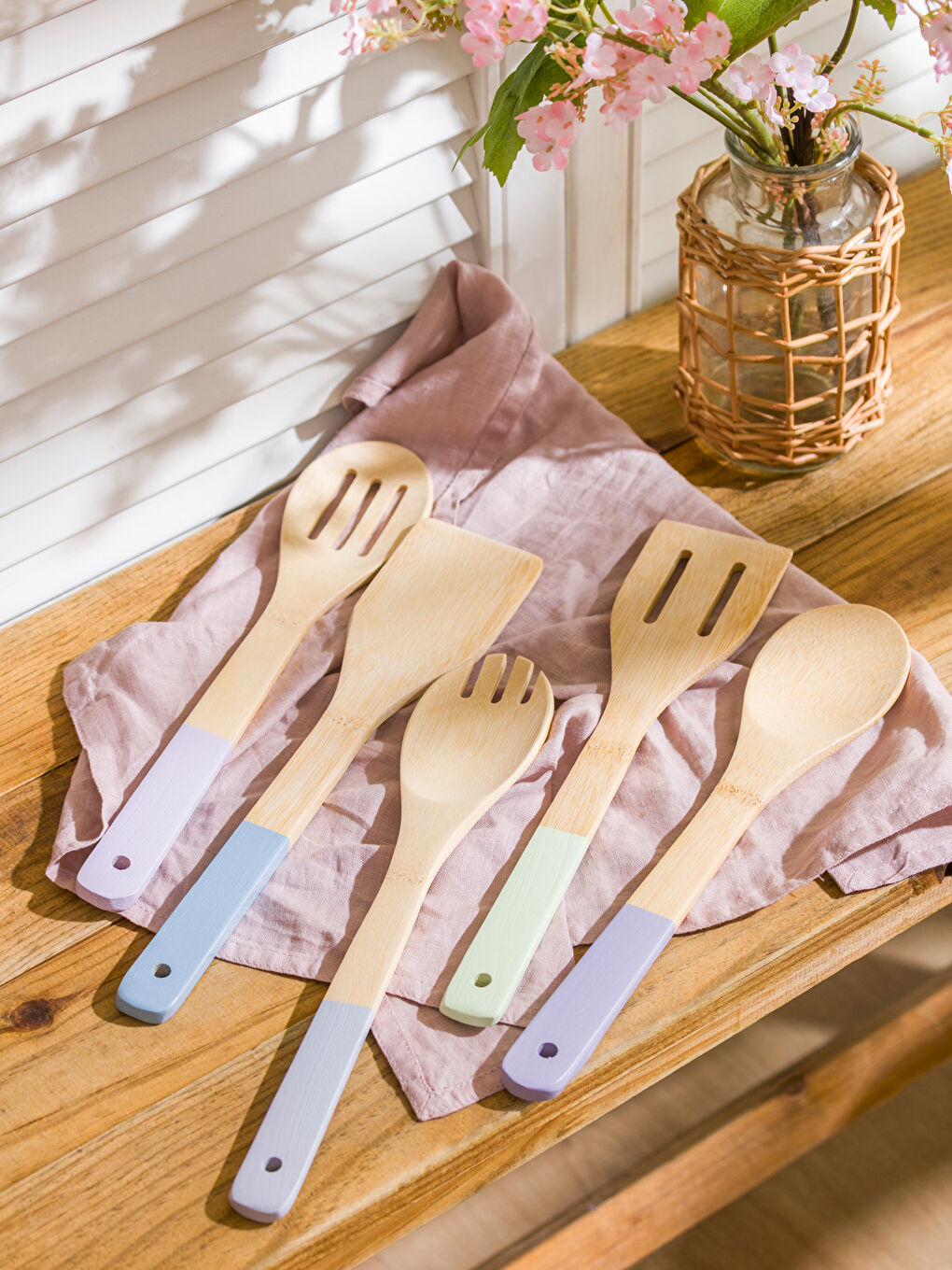 Kahverengi Ahşap Servis Gereci Seti 5'li