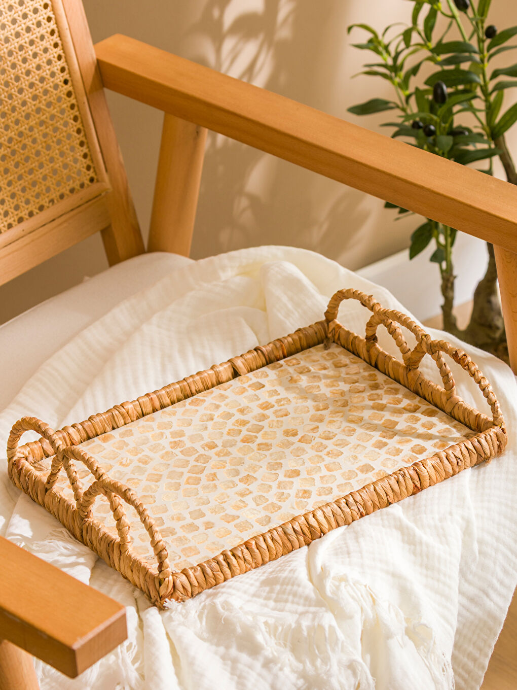 Karışık Dekoratif Hasır Tepsi 33 cm-1