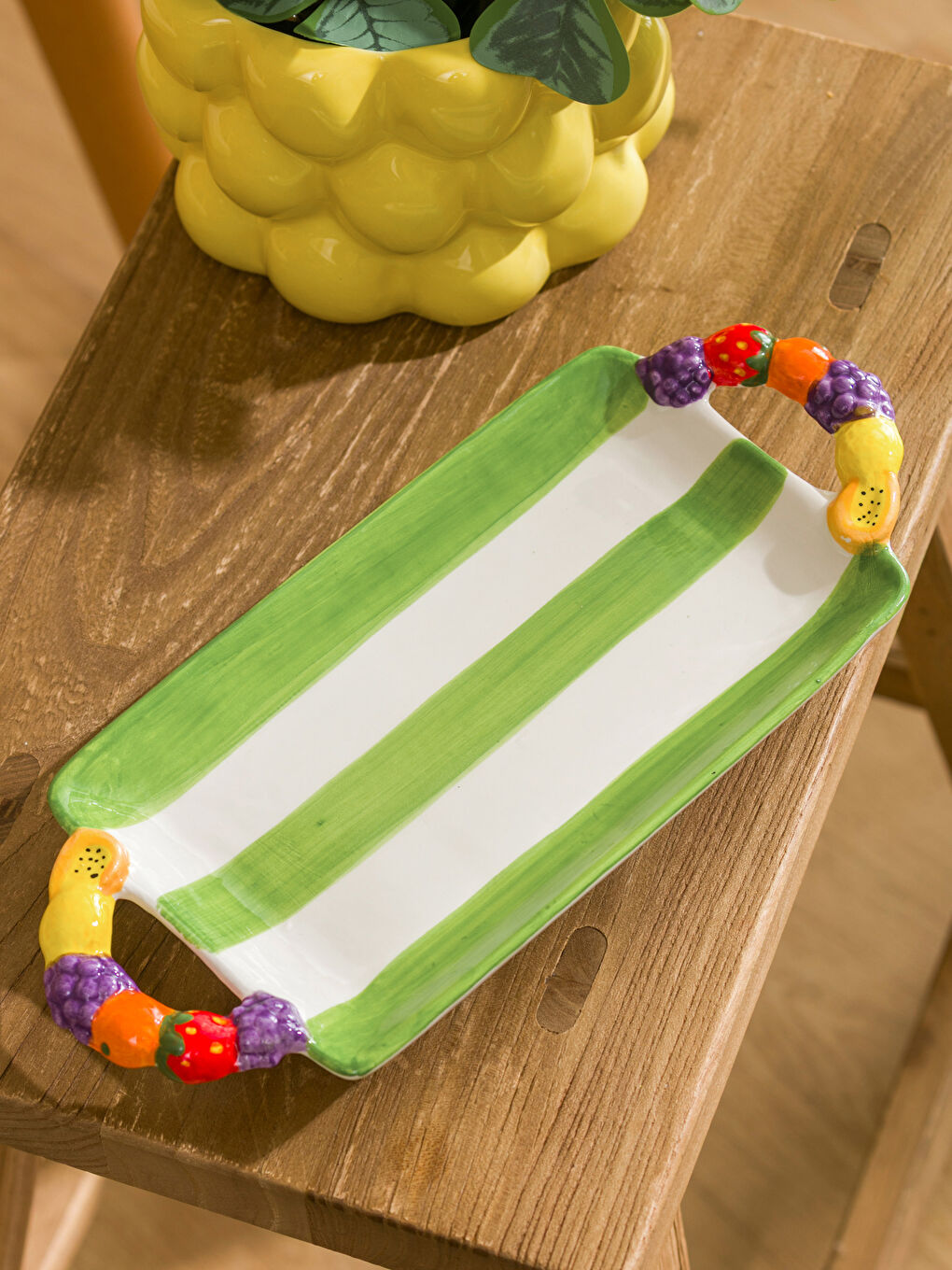 Karışık Çizgi Desenli Seramik Sunum Tabağı 26 cm-1