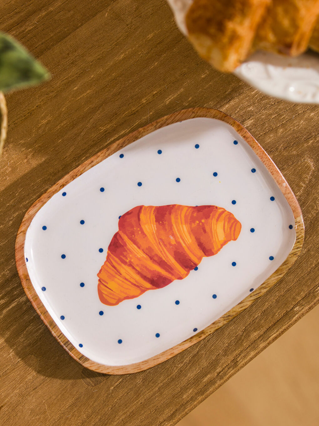 Karışık Kruvasan Baskılı Ahşap Kenarlı Kase 13 cm-1