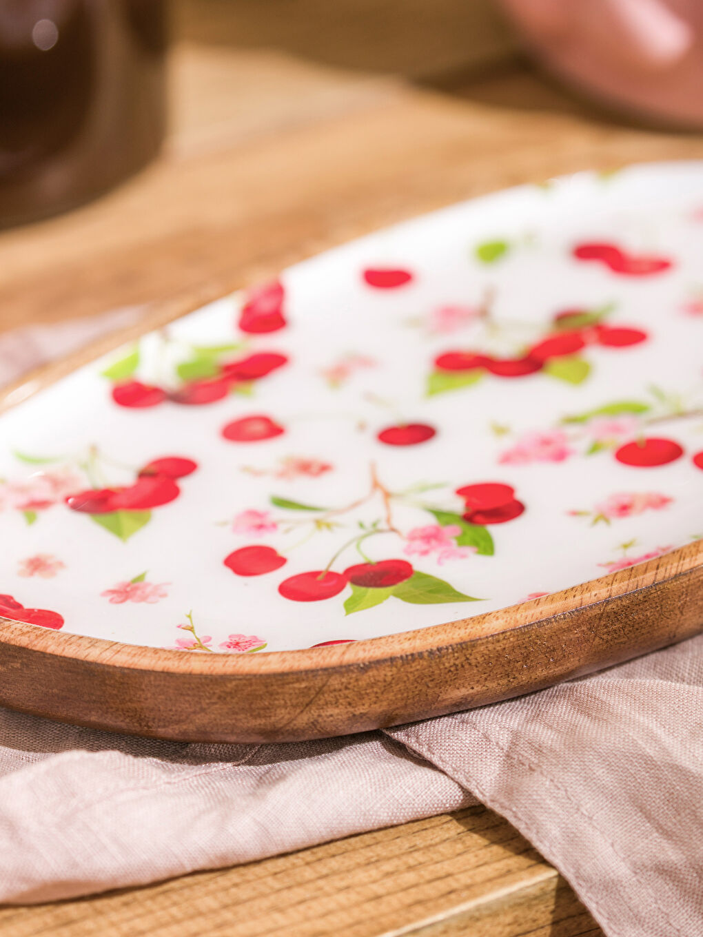 Karışık Kiraz Baskılı Ahşap Sunum Tabağı 25 cm-2