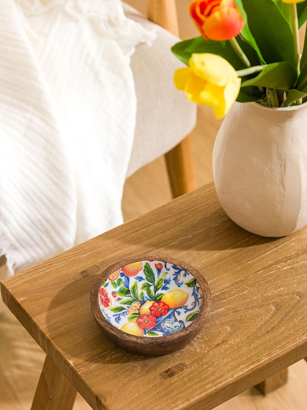 Floral Patterned Wooden Bowl 12 cm