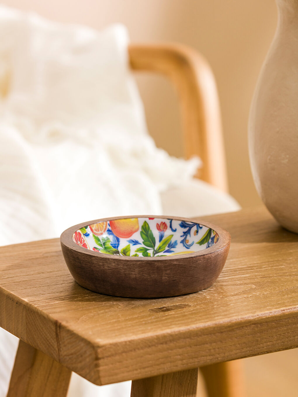 Floral Patterned Wooden Bowl 12 cm-1
