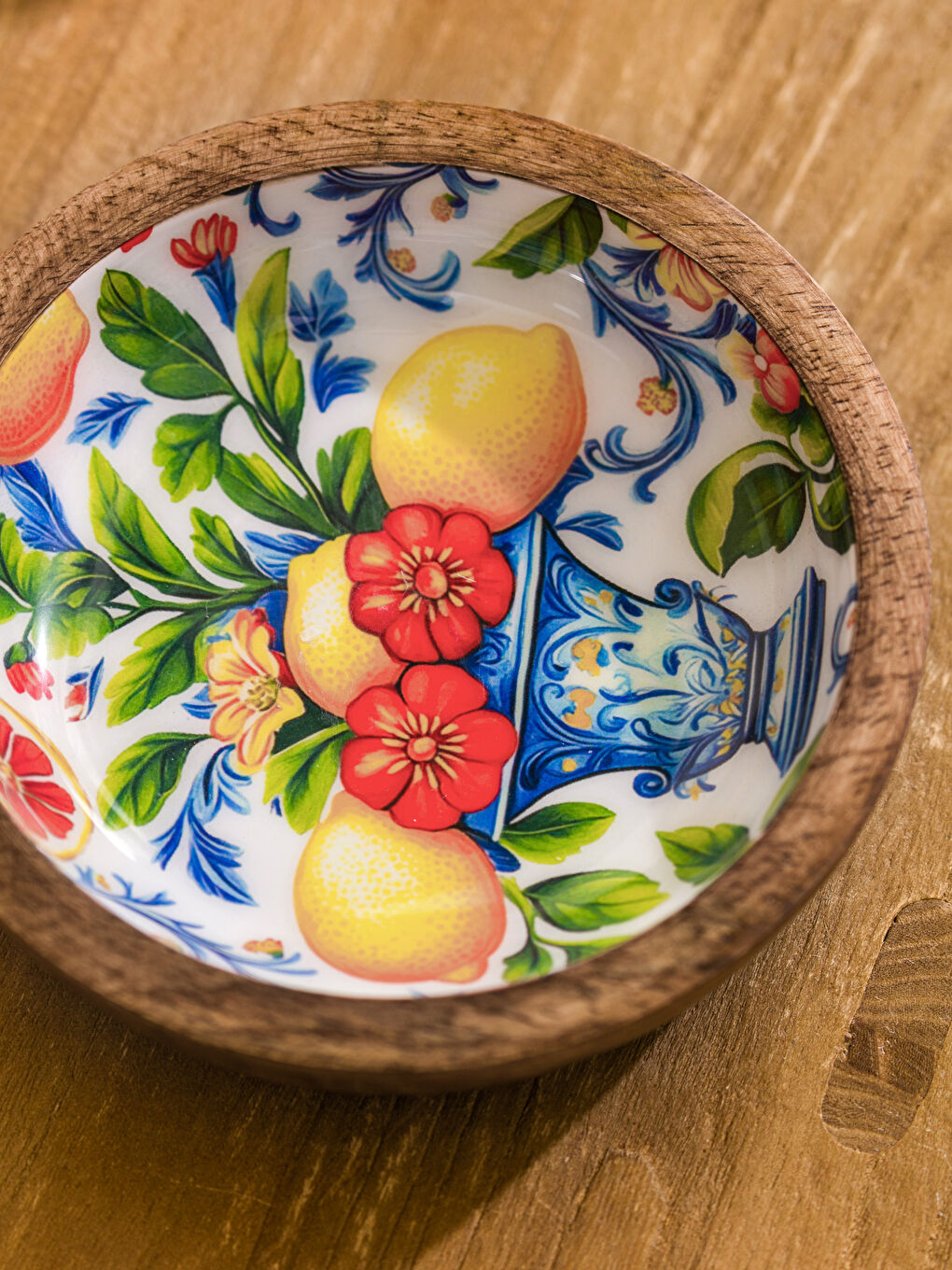 Floral Patterned Wooden Bowl 12 cm-2