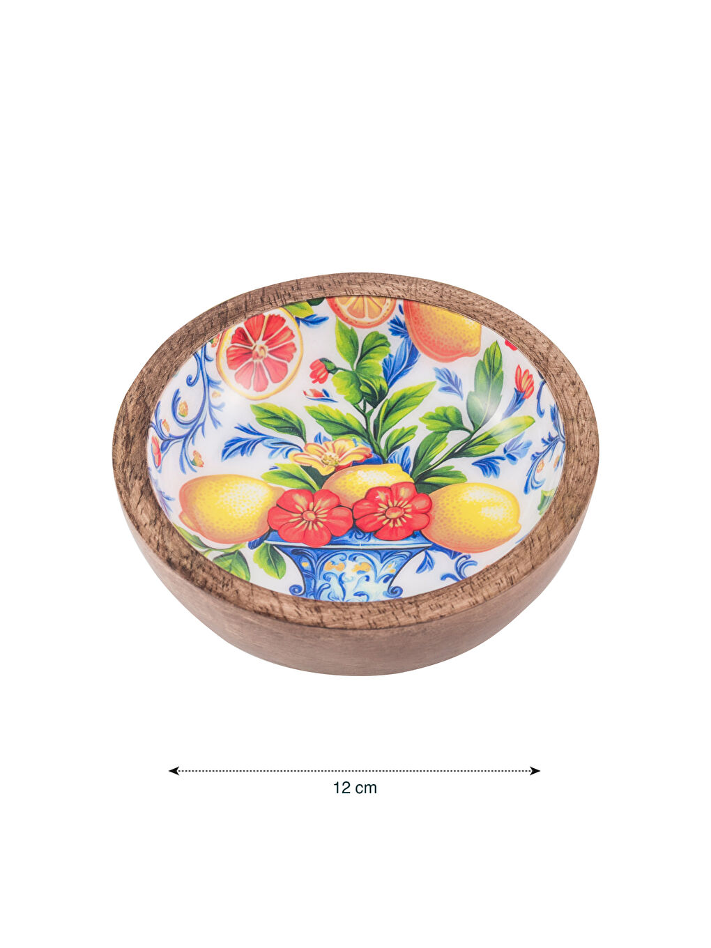 Floral Patterned Wooden Bowl 12 cm-3