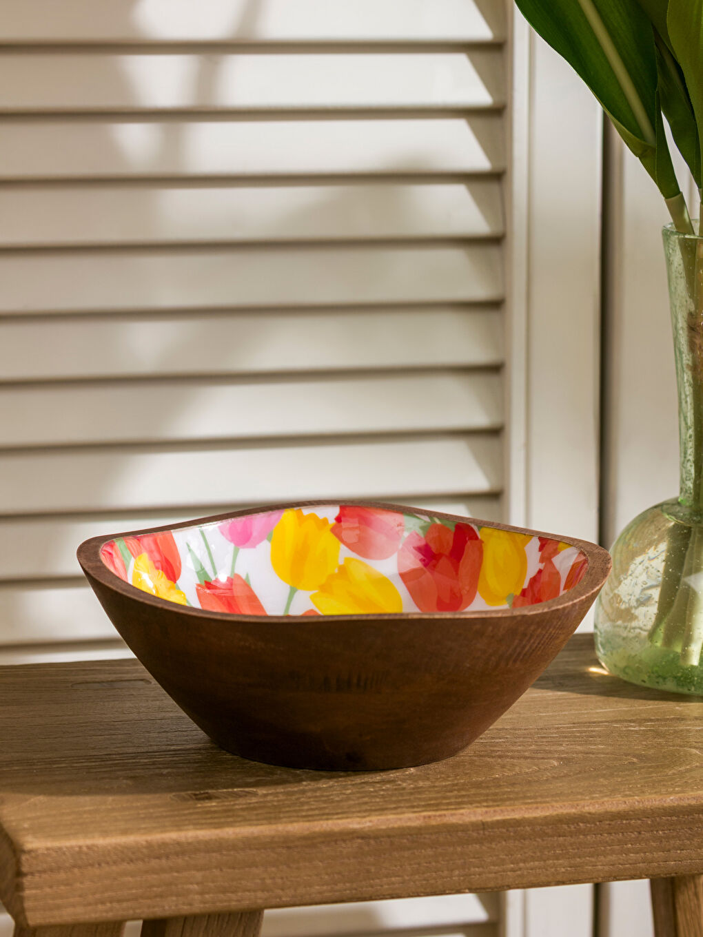 Karışık Çiçek Baskılı Ahşap Salata Kasesi 20 cm-1