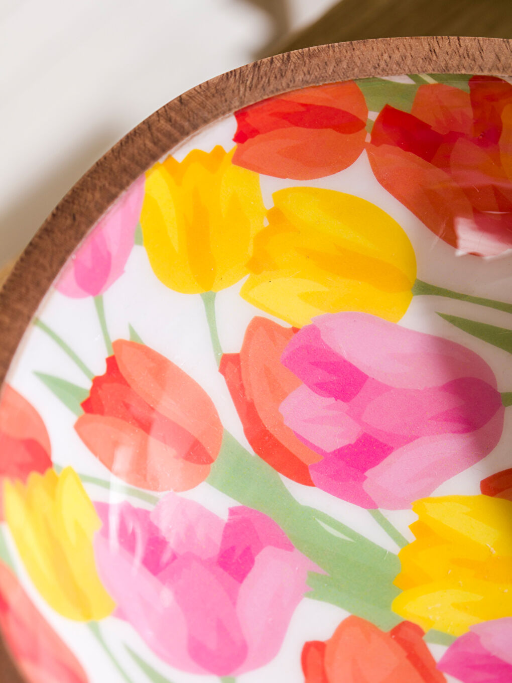 Karışık Çiçek Baskılı Ahşap Salata Kasesi 20 cm-2