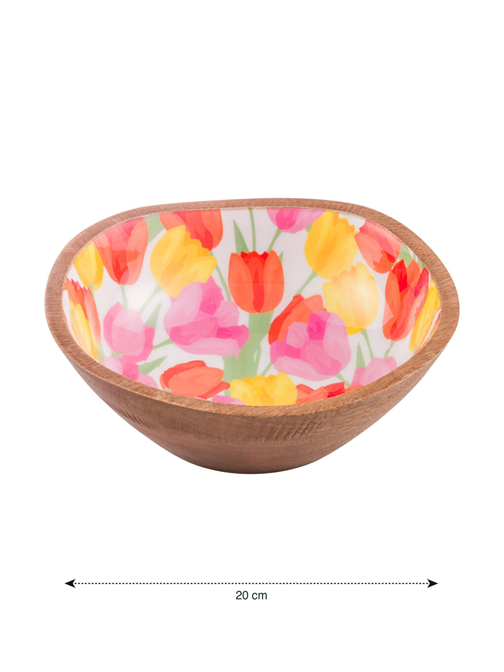 Karışık Çiçek Baskılı Ahşap Salata Kasesi 20 cm-3