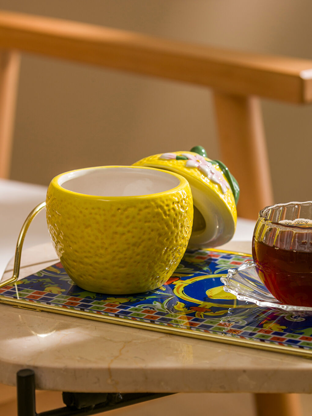 Keramička šećerna posuda sa limun dezenom-1