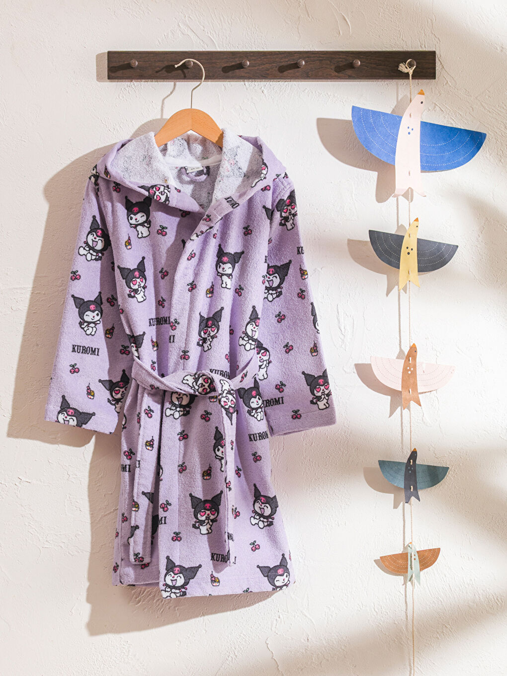 Mor Kuromi Baskılı Kız Çocuk Bornoz