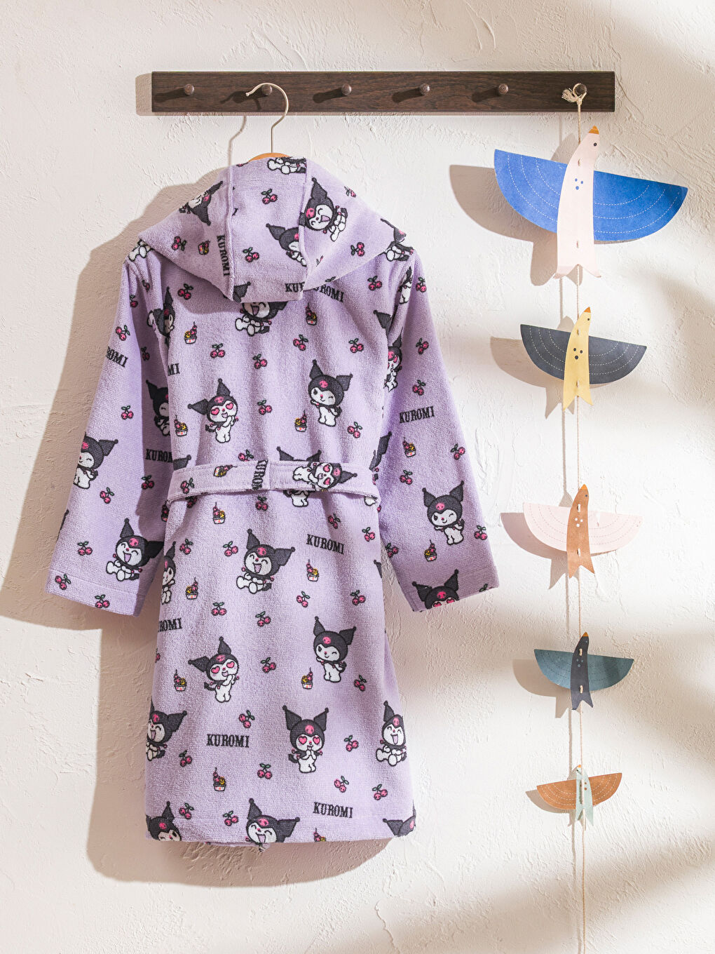 Mor Kuromi Baskılı Kız Çocuk Bornoz-1