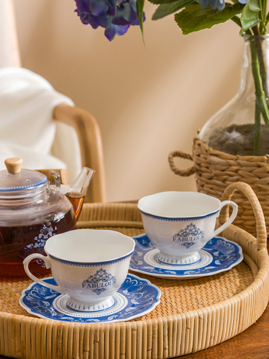 Набор кофейных чашек из фарфора с принтом для 2 персон, 220 мл-1