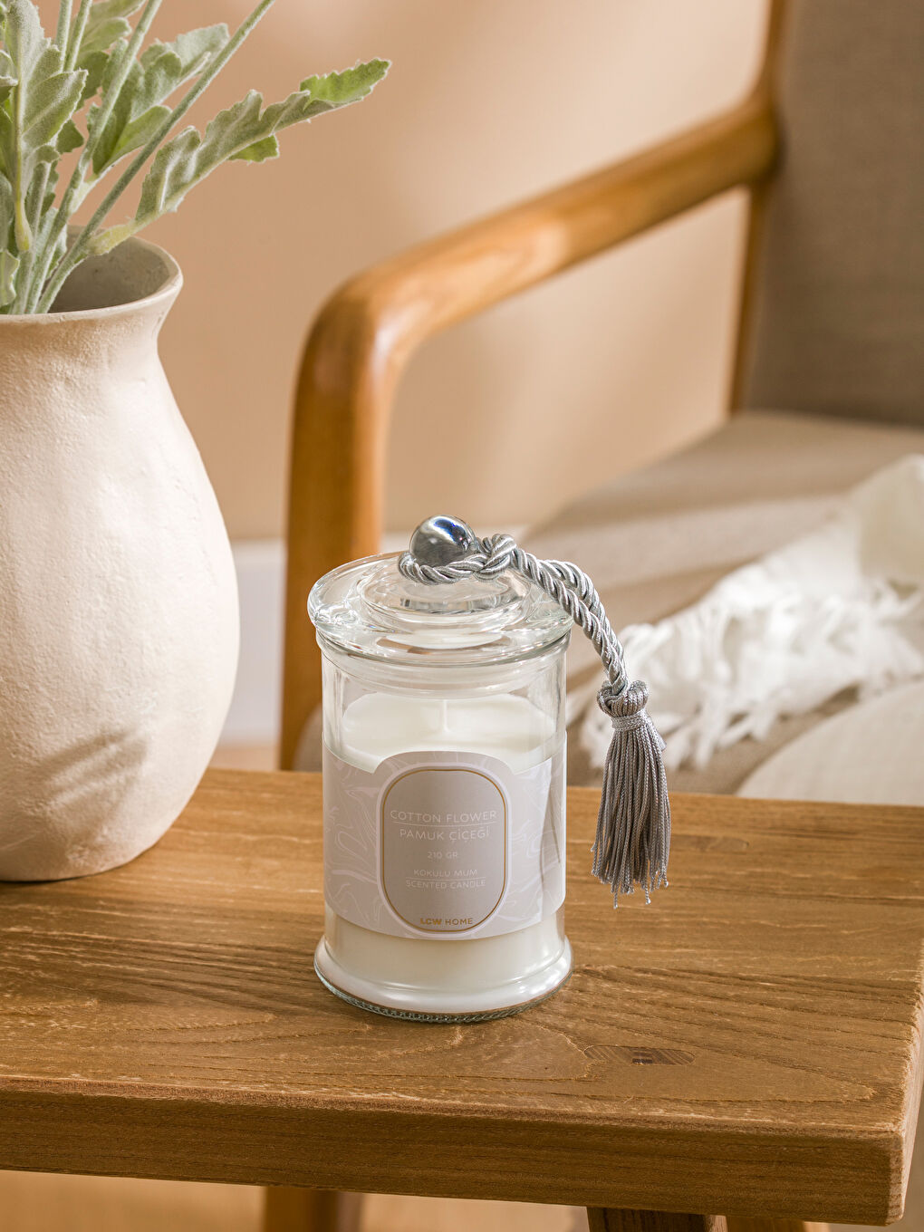 Renksiz Pamuk Çiçeği Kokulu Bardak Mum 15 cm-2