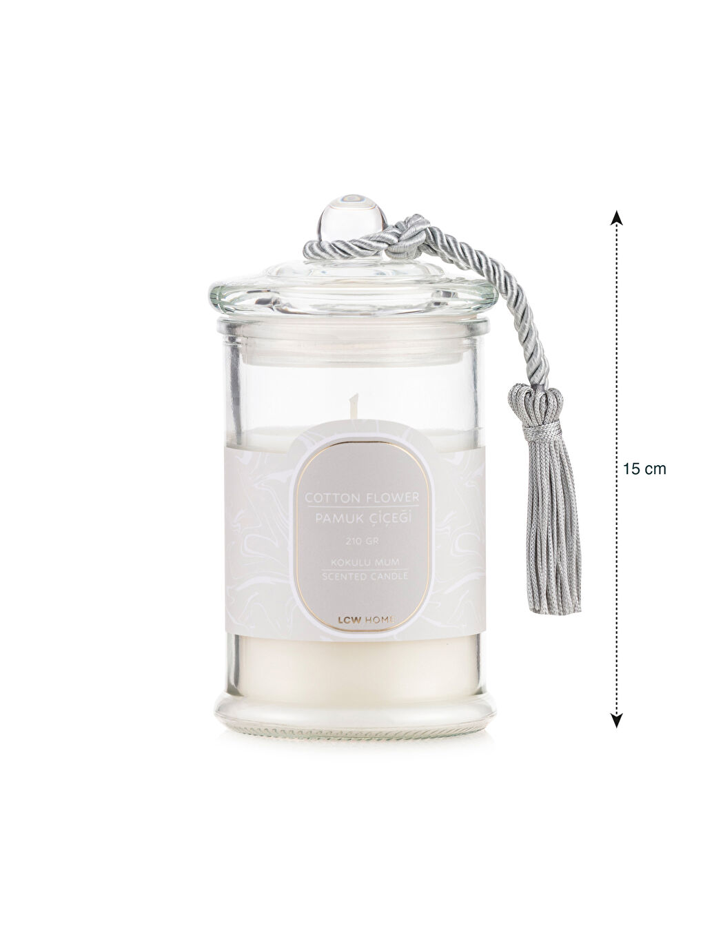 Renksiz Pamuk Çiçeği Kokulu Bardak Mum 15 cm-3