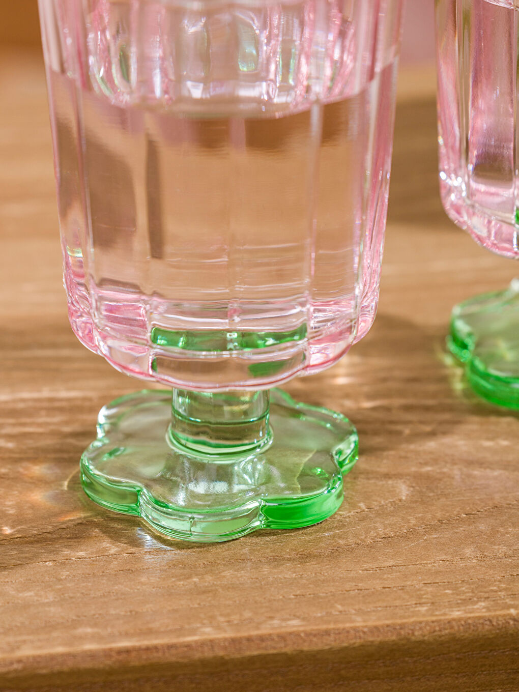 Renksiz Çiçek Desenli Ayaklı Cam Bardak Seti 2'li 260 Ml-2