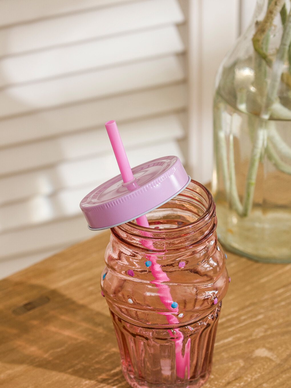 Pembe Pipetli Cam Bardak-1