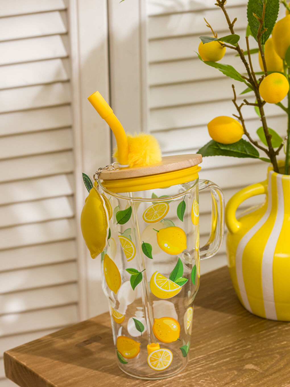 Renksiz Limon Baskılı Pipetli Cam Bardak 1100 Ml-1