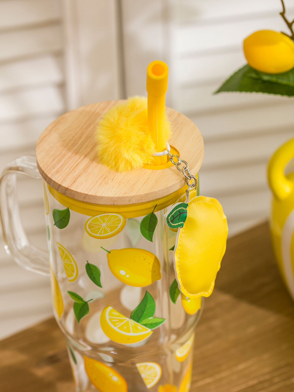 Renksiz Limon Baskılı Pipetli Cam Bardak 1100 Ml-2