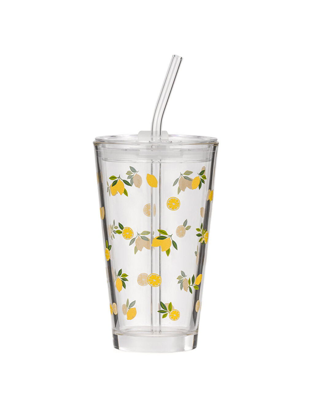 Zitronenbedrucktes Glastrinkglas mit Strohhalm, 420 ml-4